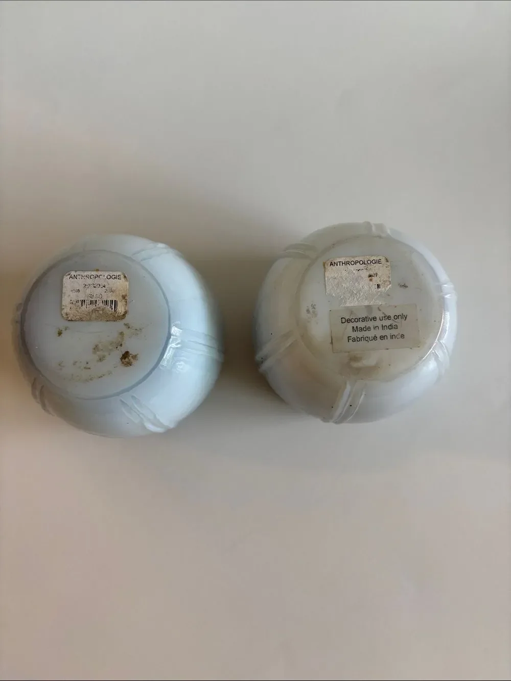 Anthropologie Set Of 2 Frosted White Metallic Gold Votive Candleholders